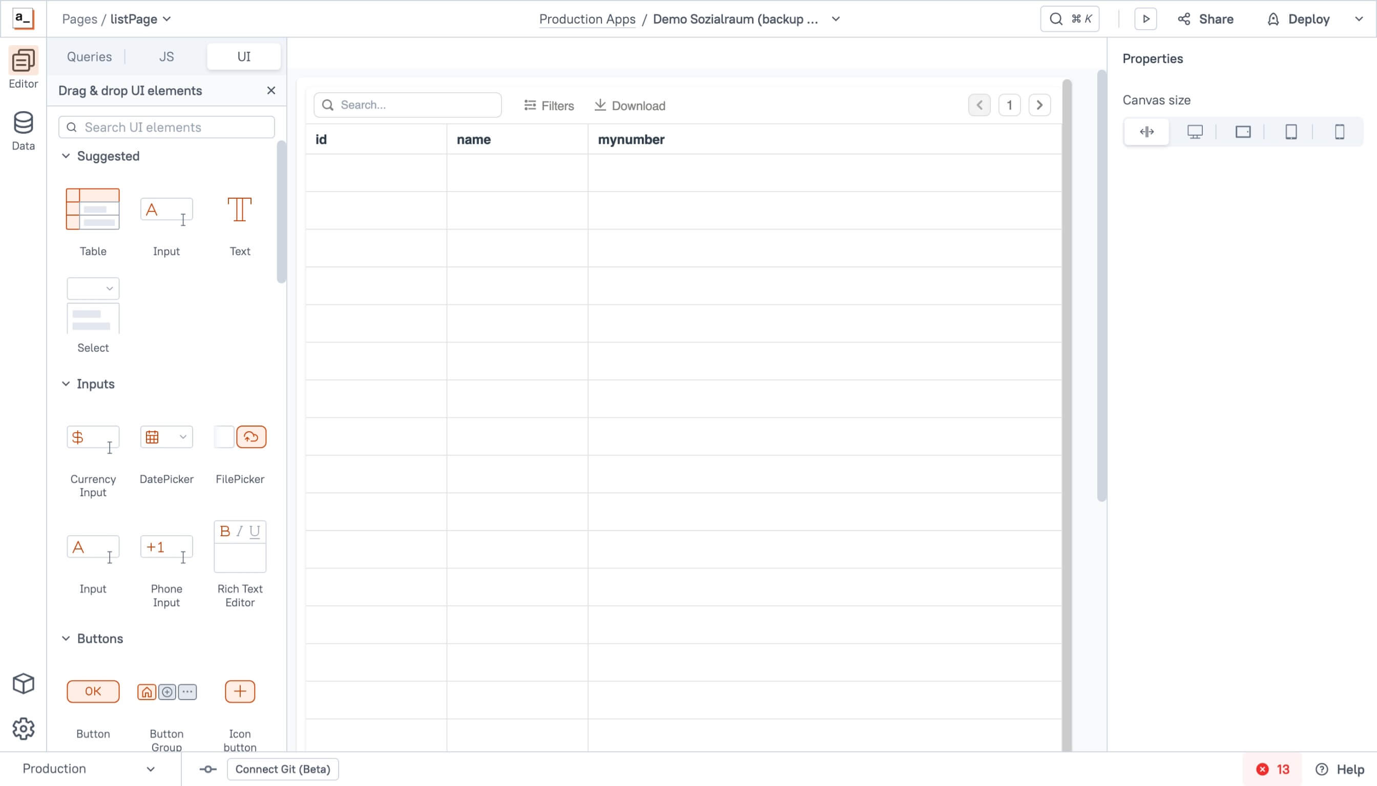Beispieldarstellung von Appsmith